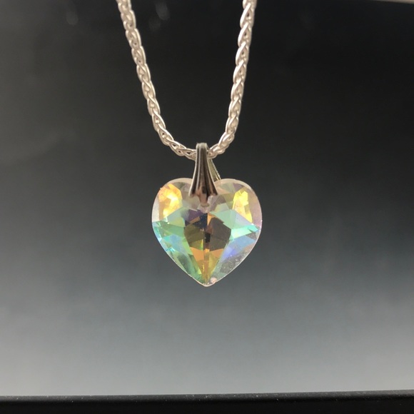 Swarovski Clear AB Crystal Heart Pendant 16” Chain - Picture 1 of 5